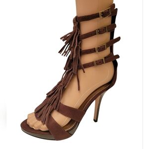 ANNE MICHELLE Fearless Fringe High Heels Size 6 Brown